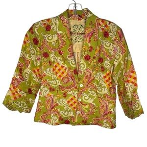 Robert Graham Women’s Green Yellow Pink Liben Paisley Blazer - Size 2